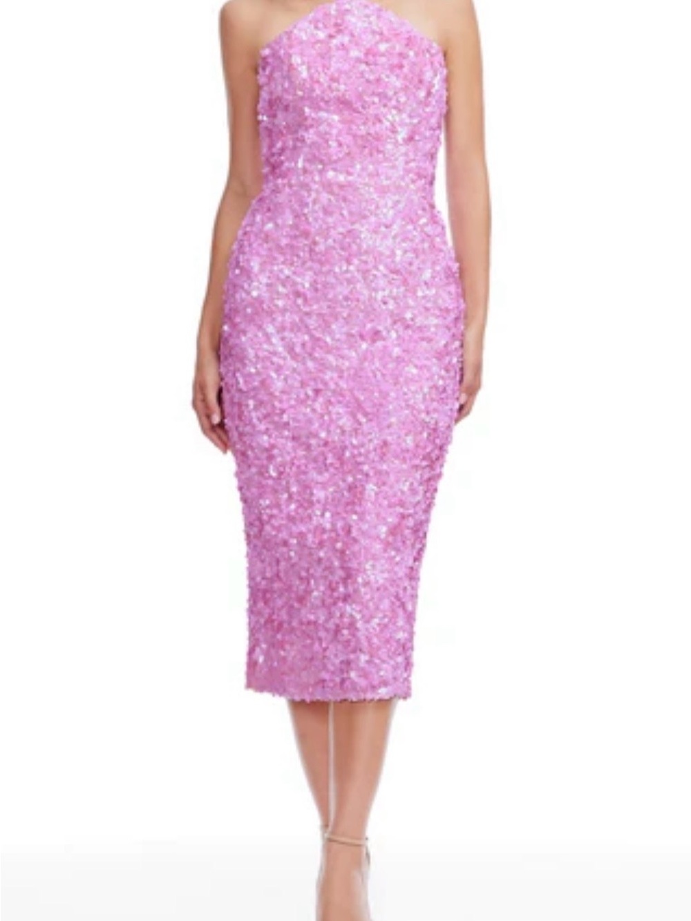 Dress the Population Pink Sequin Strapless Midi Dress